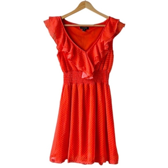 UK2LA Dresses & Skirts - UK2LA Coral Orange Polka Dot Flutter V Neckline Size Small